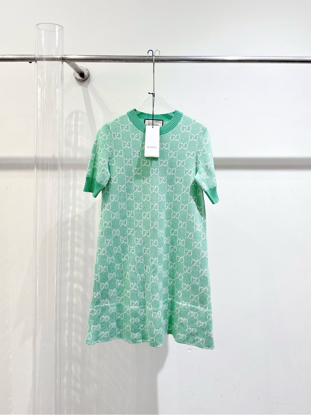 Gucci Seafoam Green GG Monogram Knit Dress